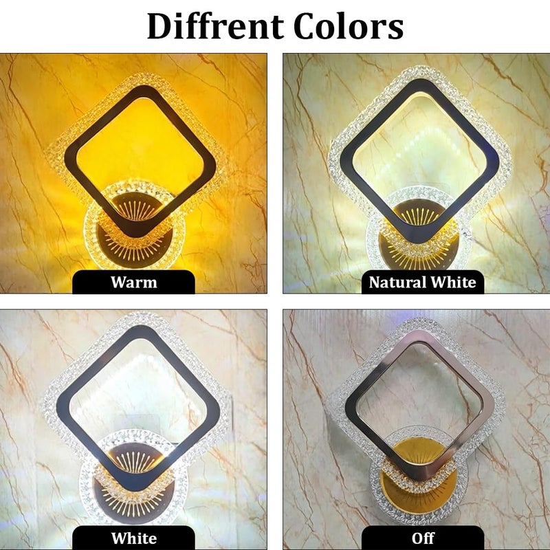 fizzytech ضوء حائط LED بحافة كريستالية فاخرة - تصميم هندسي حديث على شكل ماسة وخاتم | أضواء حائط لغرفة المعيشة، غرفة النوم، الممرات | مصباح مربع جديد - Image 3