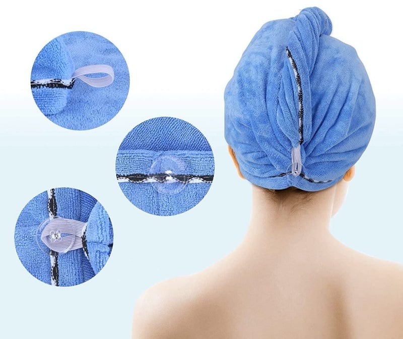 NIGHTSTAR Microfiber Turban Hair wrap Absorbent Towel Hair-Drying Quick Shower caps Magic Bathrobe warp Super Quick-Drying Bath Cap Salon Towel (Blue) - Image 3