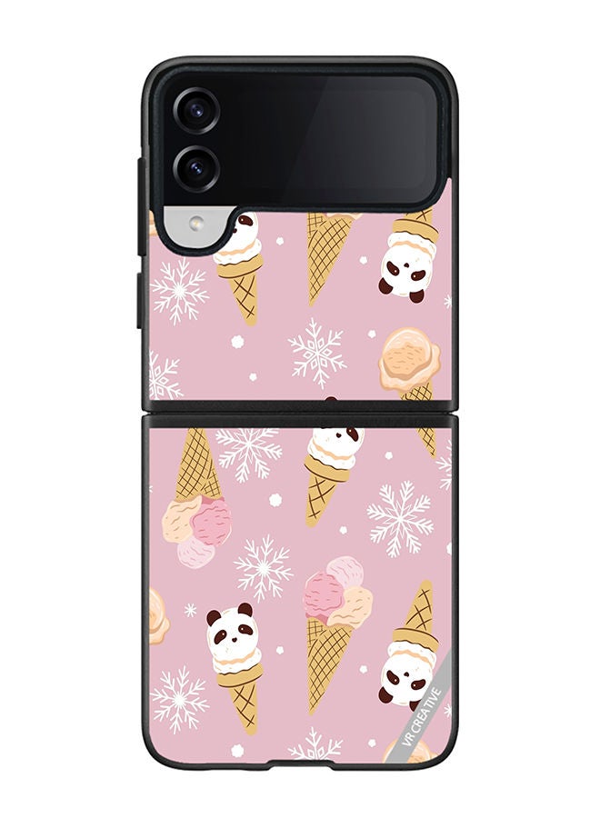 VR CREATIVE Protective Case Cover For Samsung Galaxy Z Flip4 Ice Cream In Waffle Cups And In The Shape Of A Panda Design Multicolour - Image 1