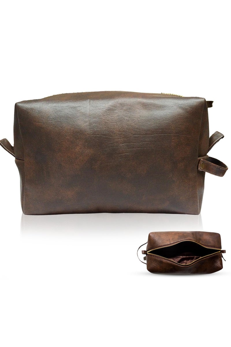 RUBAB MEN Waterproof Leather Pouch for Men & Women | Shaving Kit Bag & Grooming Travel Toiletry Bag in Tan Shade - Image 1