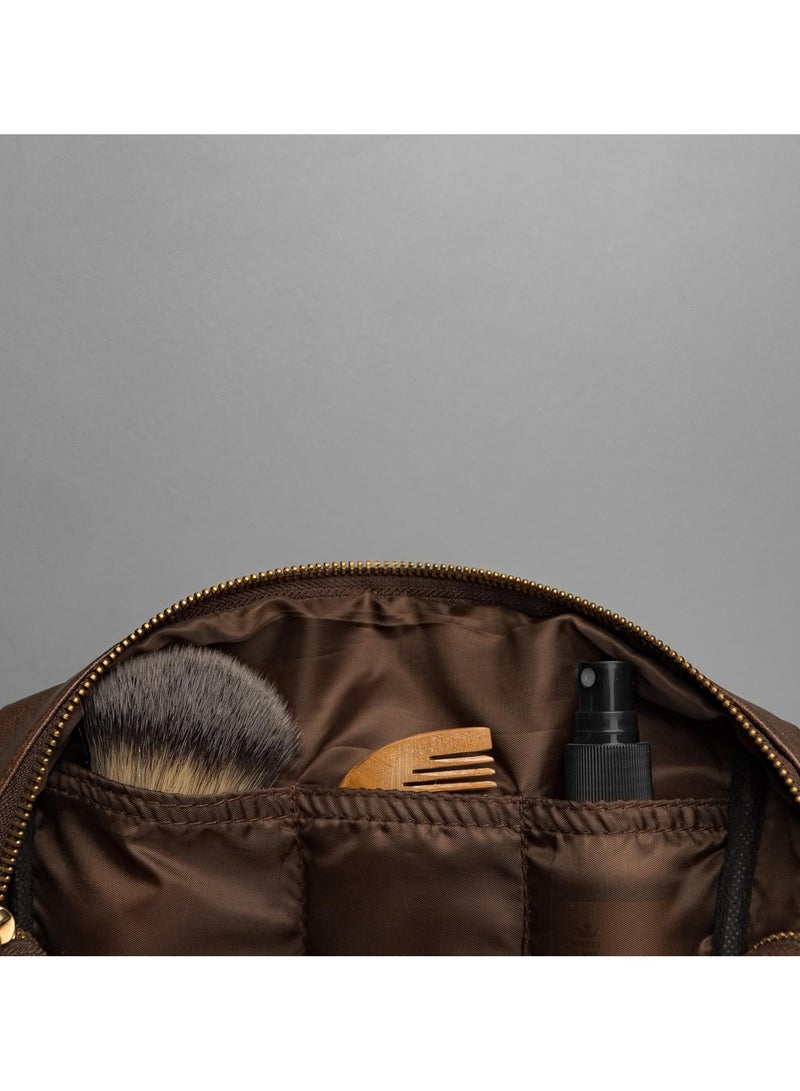 RUBAB MEN Waterproof Leather Pouch for Men & Women | Shaving Kit Bag & Grooming Travel Toiletry Bag in Tan Shade - Image 2