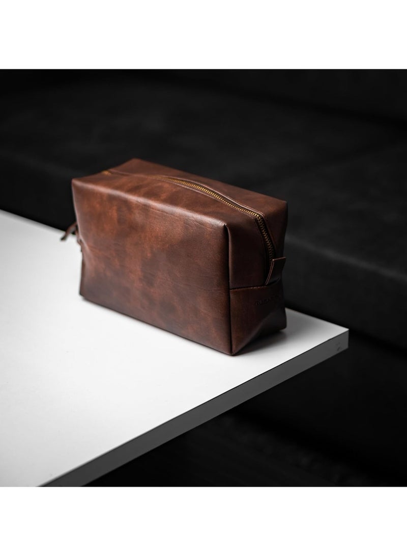 RUBAB MEN Waterproof Leather Pouch for Men & Women | Shaving Kit Bag & Grooming Travel Toiletry Bag in Tan Shade - Image 3