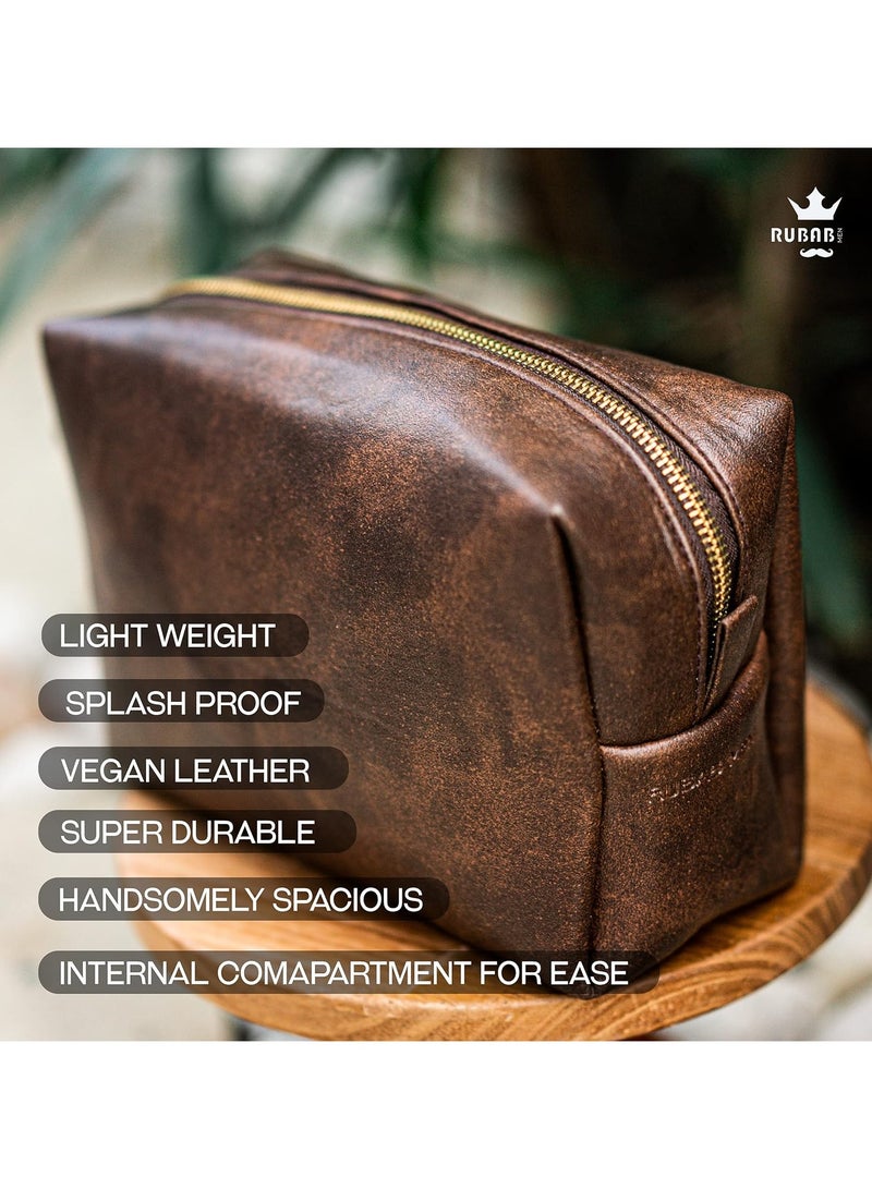 RUBAB MEN Waterproof Leather Pouch for Men & Women | Shaving Kit Bag & Grooming Travel Toiletry Bag in Tan Shade - Image 4