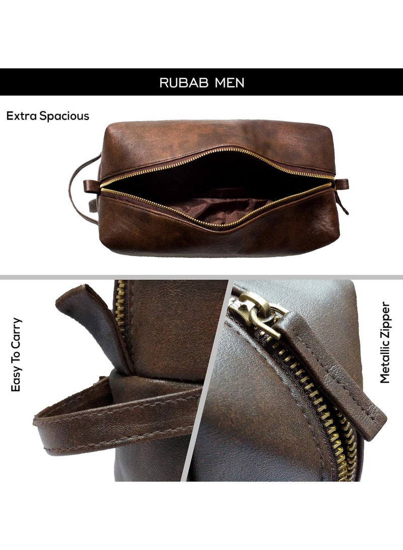 RUBAB MEN Waterproof Leather Pouch for Men & Women | Shaving Kit Bag & Grooming Travel Toiletry Bag in Tan Shade - Image 5