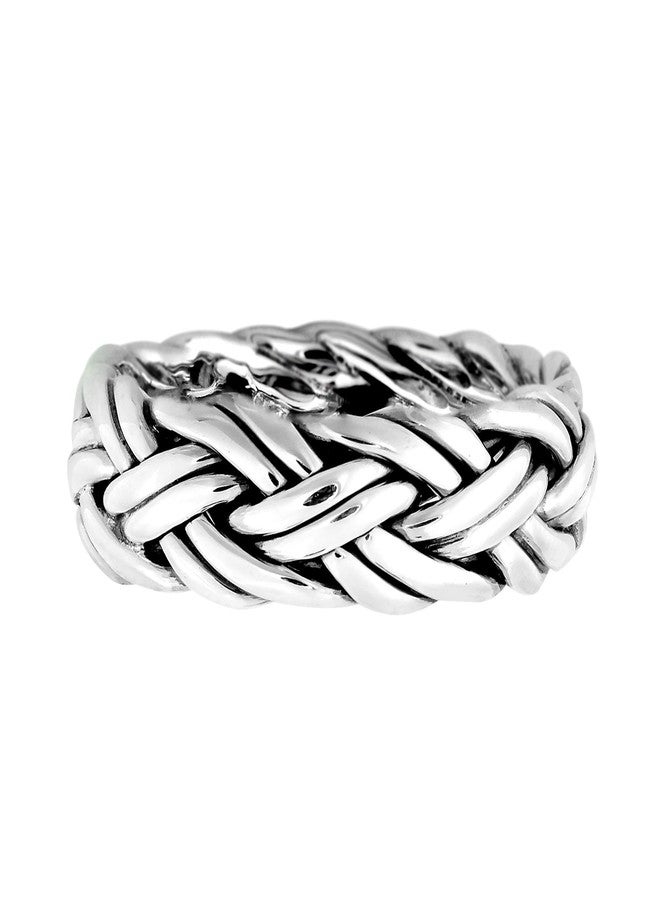 AeraVida Elegant Braided 7mm Band .925 Sterling Silver Ring | Statement Fashion, Promise Ring, Couple Unisex Ring | Jewelry Gift | Size 8 - Image 1
