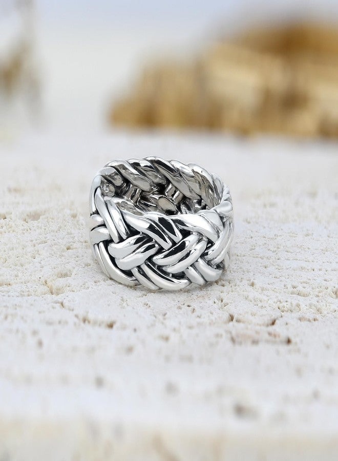 AeraVida Elegant Braided 7mm Band .925 Sterling Silver Ring | Statement Fashion, Promise Ring, Couple Unisex Ring | Jewelry Gift | Size 8 - Image 3