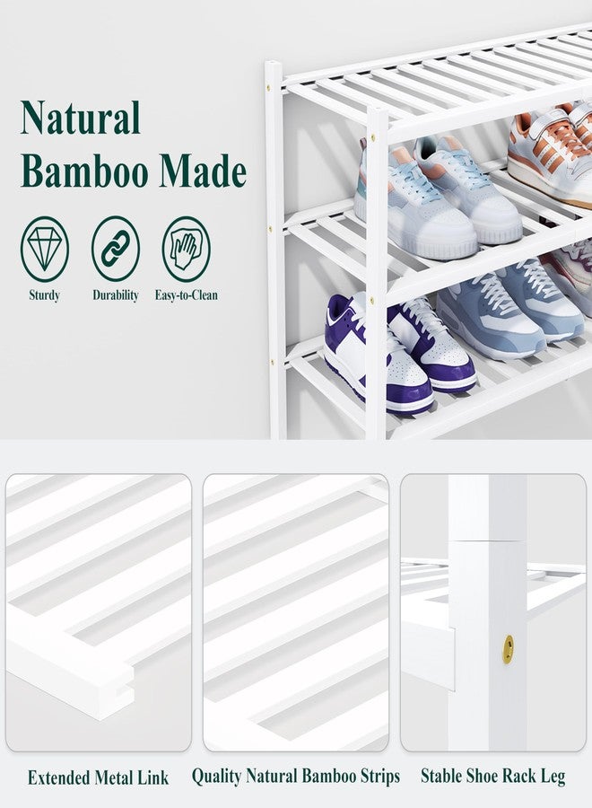 smiry رف أحذية سميري المصنوع من الخيزران للخزانة، منظم أحذية خشبي من طبقتين، رف أحذية متين قابل للتكديس قائم بذاته للمدخل، مدخل الباب الأمامي، غرفة المعيشة، غرفة النوم، أبيض - Image 3