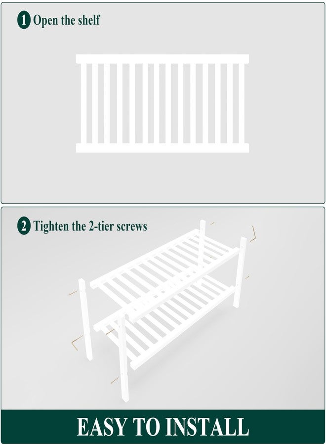 smiry رف أحذية سميري المصنوع من الخيزران للخزانة، منظم أحذية خشبي من طبقتين، رف أحذية متين قابل للتكديس قائم بذاته للمدخل، مدخل الباب الأمامي، غرفة المعيشة، غرفة النوم، أبيض - Image 5