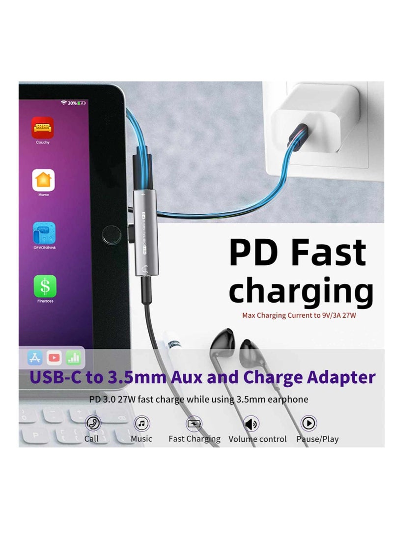 KASTWAVE 2 in 1 USB C to 3.5mm Headphone and Charger Adapter, Headphone Adapter with 27W Fast Charging, Hi-Fi Dongle Compatible with Galaxy S22 S21 S20 S20+ Note 20 Pixel 6/5/3/4 XL - Image 2