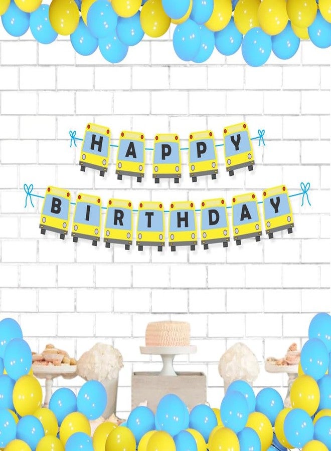 Untumble Wheels on the Bus Theme Happy Birthday Banner With Balloons | Wheels on a Bus Birthday Decoration With 1 Happy Birthday Bunting Banner, 20 Balloons | Birthday Decoration for Boys| Pack of 21 - Image 1