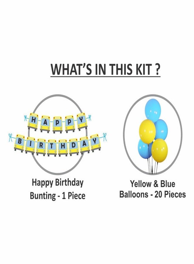 Untumble Wheels on the Bus Theme Happy Birthday Banner With Balloons | Wheels on a Bus Birthday Decoration With 1 Happy Birthday Bunting Banner, 20 Balloons | Birthday Decoration for Boys| Pack of 21 - Image 2