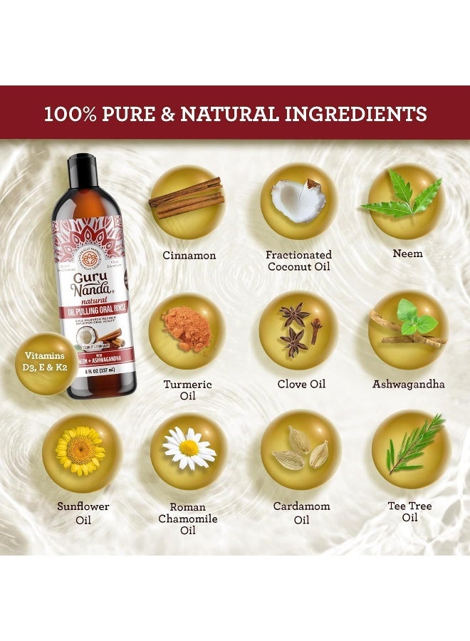 GuruNanda Cinnamon Oil Pulling Mouthwash Promotes Calmness with Neem Ashwagandha for Fresh Breath Happy Gums AlcoholFree with Toothbrush Tongue Scraper 8 Oz - Image 2