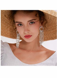Fashion Earrings, Women Silver Needle Rhinestones tassel earrings, Personalized Zircon Flash Diamonds, Tassel Full Long Chain Drop Dangle for