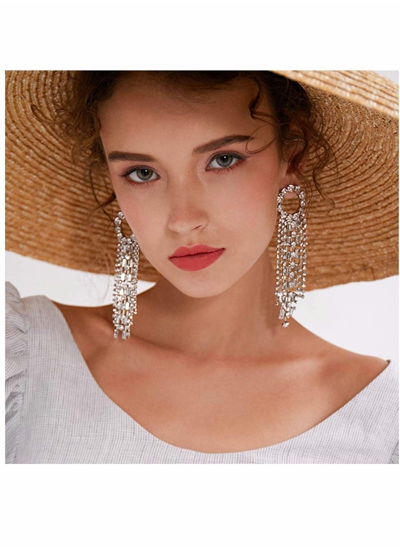 Y&D - Fashion Earrings, Women Silver Needle Rhinestones tassel earrings, Personalized Zircon Flash Diamonds, Tassel Full Long Chain Drop Dangle for - Image 1