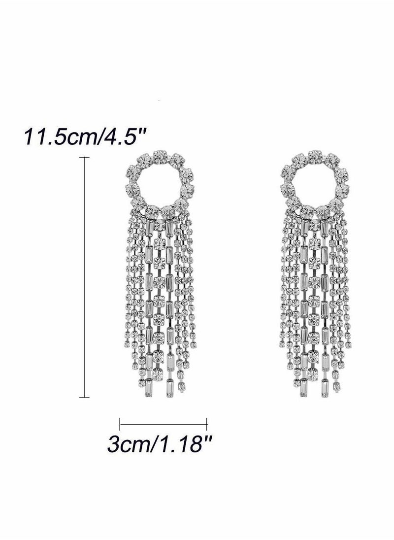 Y&D - Fashion Earrings, Women Silver Needle Rhinestones tassel earrings, Personalized Zircon Flash Diamonds, Tassel Full Long Chain Drop Dangle for - Image 1