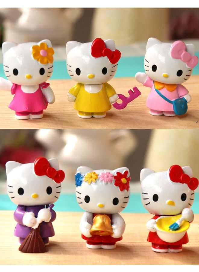 6-Piece Hello Kitty Action Figure Set, Mini Model Statue Figure Toy, Cartoon Realistic Model Ornament, High Quality Cartoon Figure Toy for Collection, Decoration - Image 1