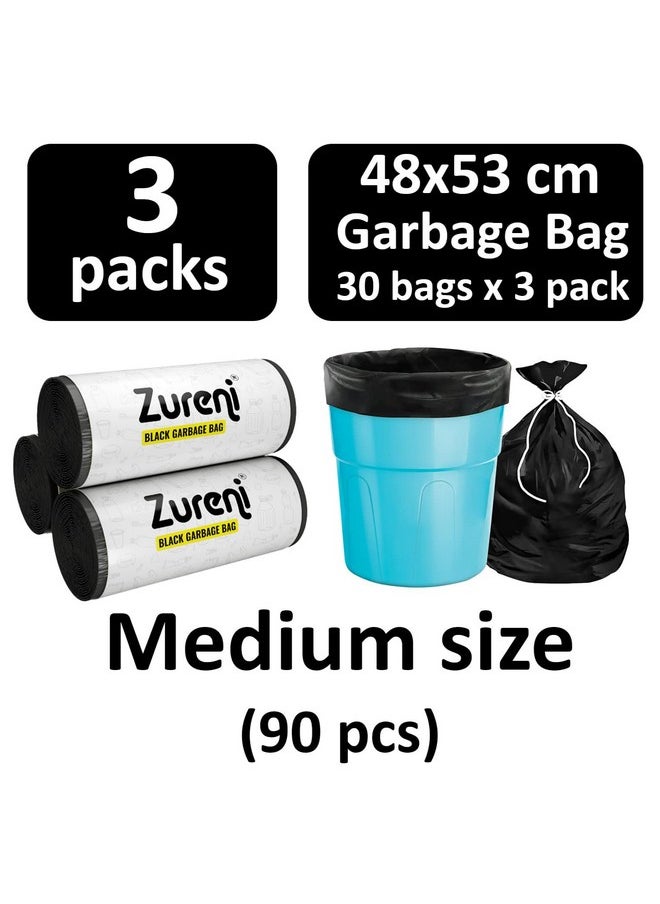 Zureni Zureni Garbage Dustbin Bags (Medium, 48 x 53 cm or 19" x 21") Drawstring Anti-drip Trash Waste Basket Bag for Kitchen Office Warehouse Pantry (Black, 3 x 30 Pcs/Roll)  - Image 3