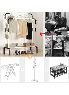 AIWANTO White & Black Clothes Organizer And Drying Rack Holder Metal Stand Home 110*154*45cm  - Image 5