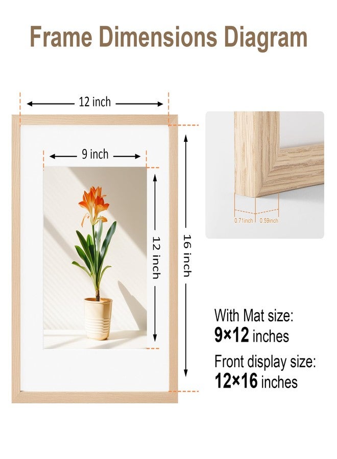 TONES FRAME DESIGN 12x16 Picture Frames with Mat for 9x12, Solid Wood Veneer Finish Natural Poster Frame with Plexiglass for Gallery Wall Photo Art Prints Home Decor (1 Pack) - Image 3