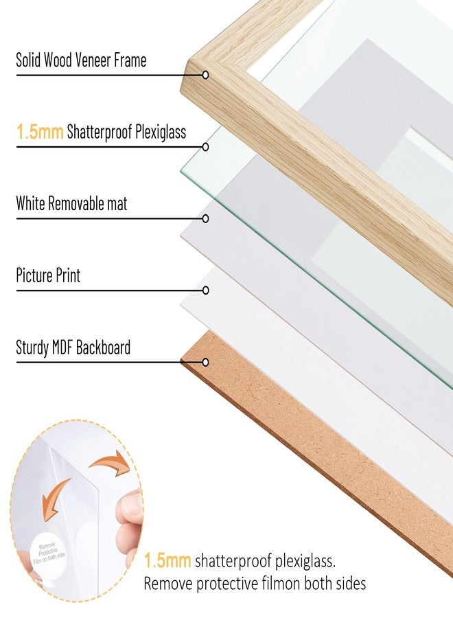 TONES FRAME DESIGN 12x16 Picture Frames with Mat for 9x12, Solid Wood Veneer Finish Natural Poster Frame with Plexiglass for Gallery Wall Photo Art Prints Home Decor (1 Pack) - Image 4
