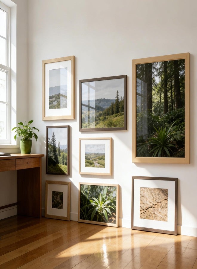 TONES FRAME DESIGN 12x16 Picture Frames with Mat for 9x12, Solid Wood Veneer Finish Natural Poster Frame with Plexiglass for Gallery Wall Photo Art Prints Home Decor (1 Pack) - Image 2