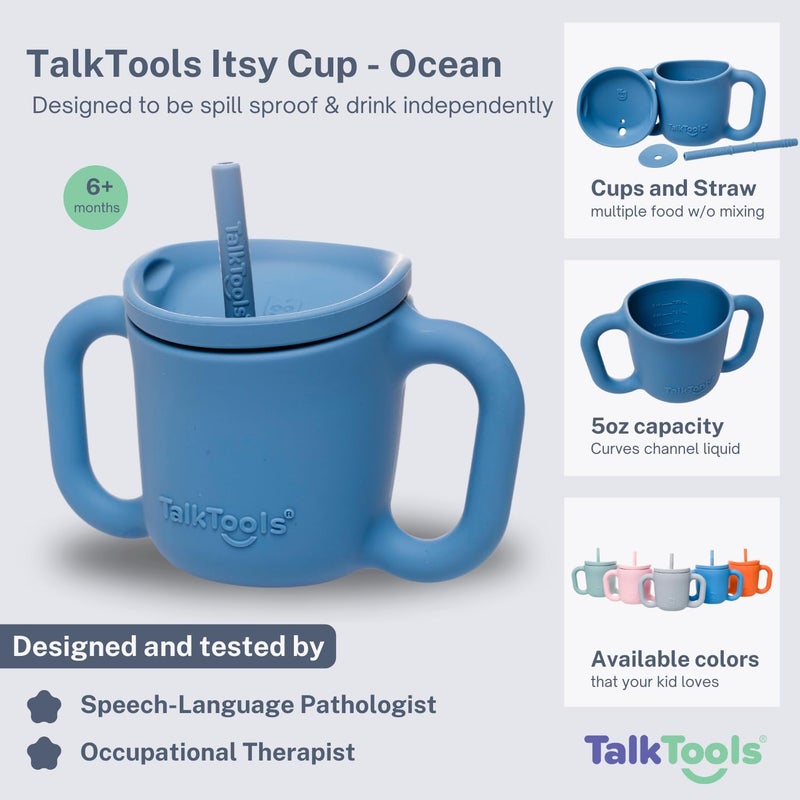 TalkTools ITSY Silicone Training Cup â€“ Mini Straw Cup for Baby - Anti Leak, Spill Proof and BPA Free Cup with Straw Insertion for Kids (Ocean) - Image 3
