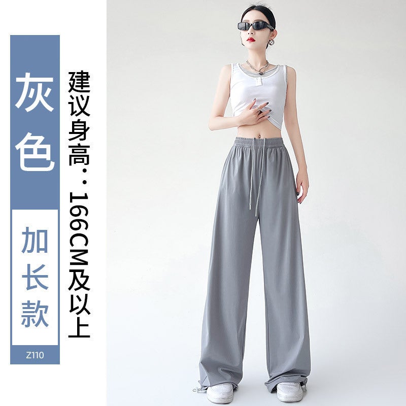 Ice Silk Sun Protection Pants Women'S Thin High Waist Straight Leg Wide Leg Pants All-Match Lazy Style Narrow Casual Quick-Drying Pants - Image 1