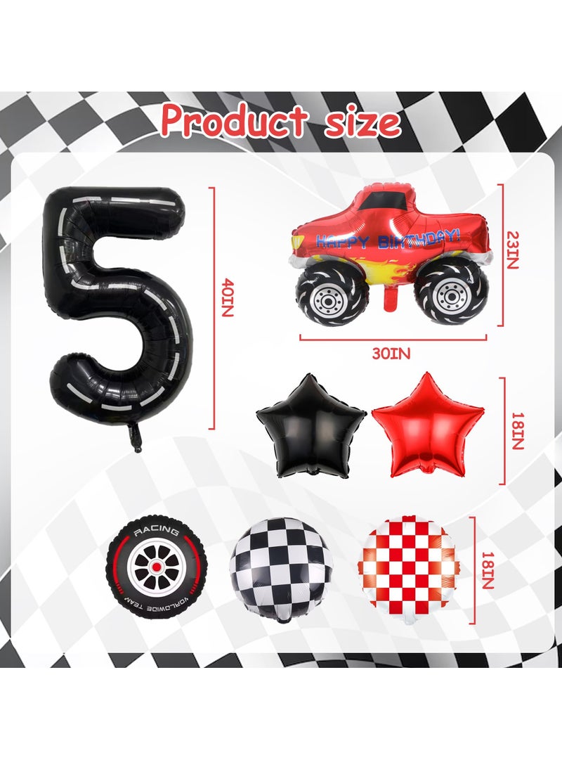 SYOSI Racing Car Balloons for 5th Birthday, Includes Number 5, Checkered, Star, and Race Truck Foil Balloons, Ideal for Boys' Race Car Theme Birthday Party - Image 3