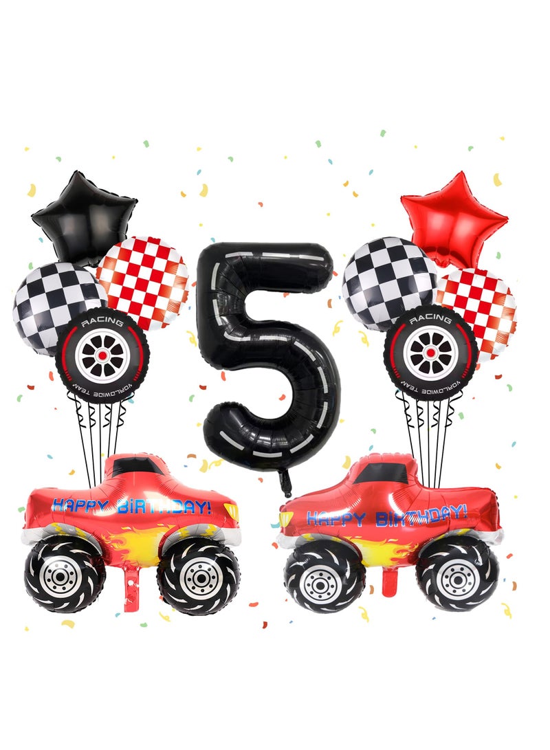 SYOSI Racing Car Balloons for 5th Birthday, Includes Number 5, Checkered, Star, and Race Truck Foil Balloons, Ideal for Boys' Race Car Theme Birthday Party - Image 1