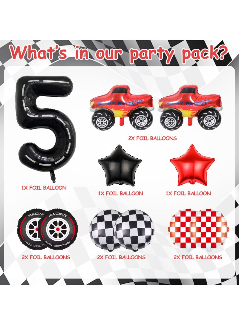 SYOSI Racing Car Balloons for 5th Birthday, Includes Number 5, Checkered, Star, and Race Truck Foil Balloons, Ideal for Boys' Race Car Theme Birthday Party - Image 2