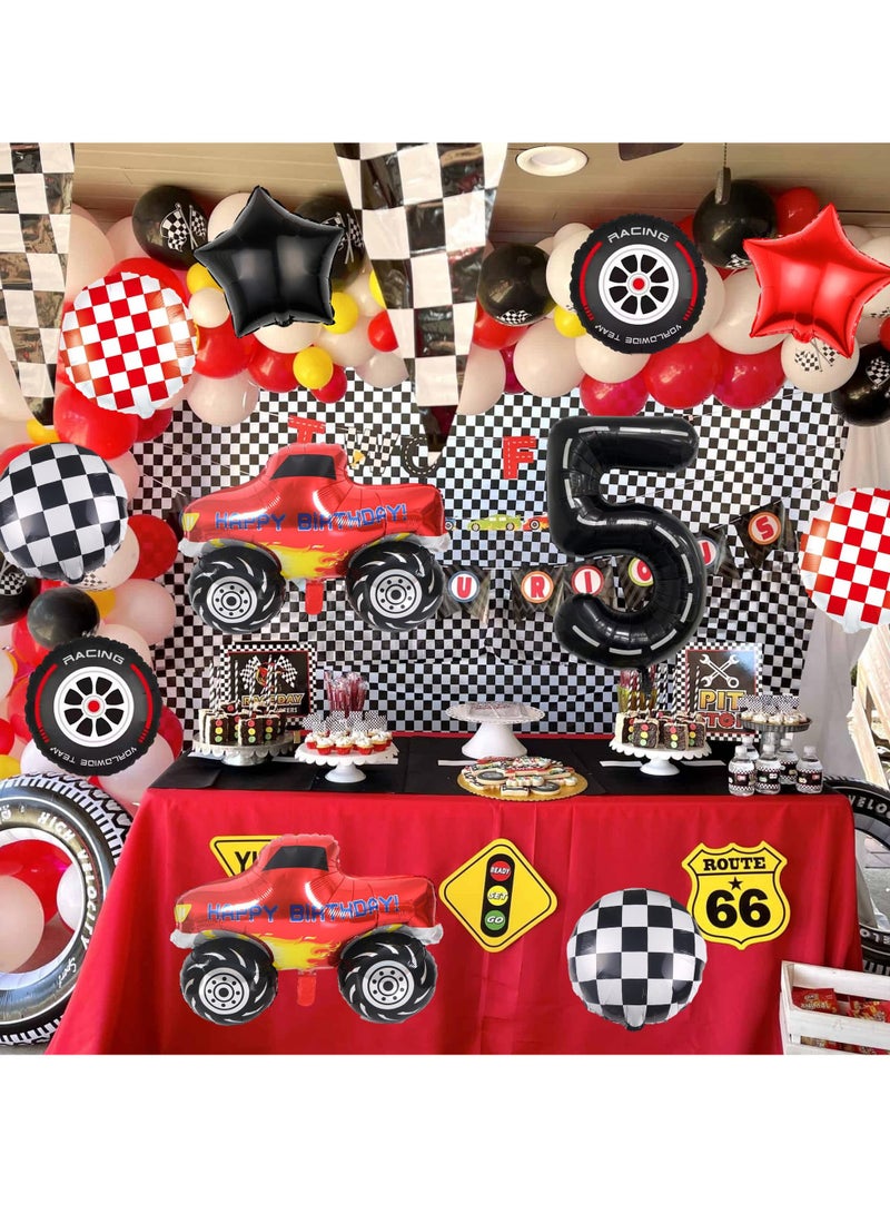 SYOSI Racing Car Balloons for 5th Birthday, Includes Number 5, Checkered, Star, and Race Truck Foil Balloons, Ideal for Boys' Race Car Theme Birthday Party - Image 5