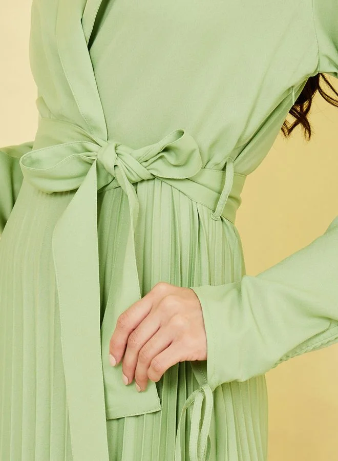 Styli Accordion Pleated Wrap Maxi Dress