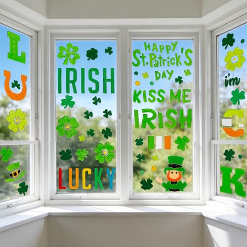 HOHUCRAB 6pcs St Patricks Day Window Clings Gel, Shamrock Top Hat Leprechaun Lucky Irish St Patricks Day Decor, St Patricks Day Decorations for Office, Holiday Window Clings for Party Supplies Gifts - Image 5
