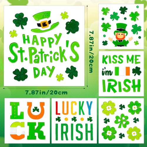 HOHUCRAB 6pcs St Patricks Day Window Clings Gel, Shamrock Top Hat Leprechaun Lucky Irish St Patricks Day Decor, St Patricks Day Decorations for Office, Holiday Window Clings for Party Supplies Gifts - Image 2