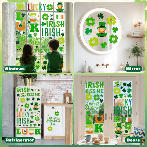 HOHUCRAB 6pcs St Patricks Day Window Clings Gel, Shamrock Top Hat Leprechaun Lucky Irish St Patricks Day Decor, St Patricks Day Decorations for Office, Holiday Window Clings for Party Supplies Gifts - Image 4