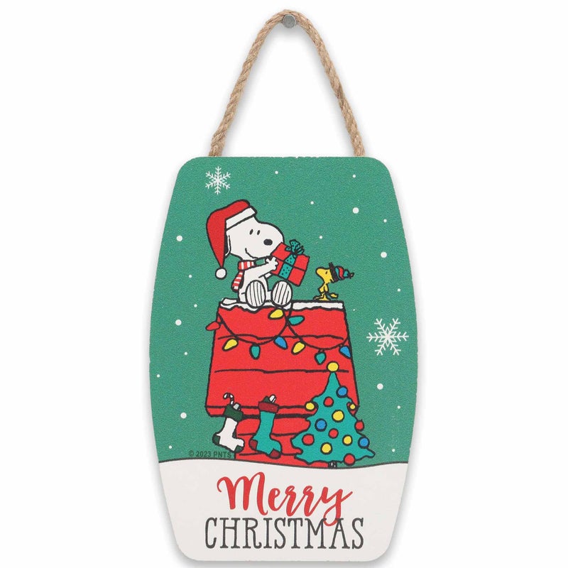 Open Road Brands Peanuts Snoopy and Woodstock Merry Christmas Hanging Wood Wall Decor - Fun Snoopy Christmas Decoration for Home - Image 1