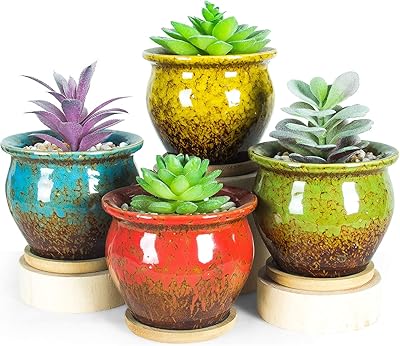 ARTKETTY ARTKETTY Succulent Pots, 4.5 Inch Small Succulent Planters Pots with Drainage Tray Colorful Cactus Planter Ceramic Pots  - Image 1