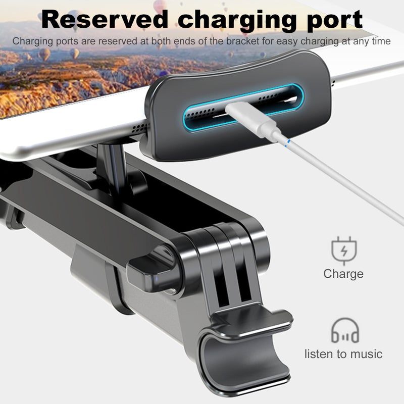 Car Tablet Holder: Black 360° Rotatable Adjustable Stretch 5-22cm Range - Universal 5-11 Inch Device Compatibility Stable Non-slip Mount for Back Seat Car Travel Passengers - Image 3