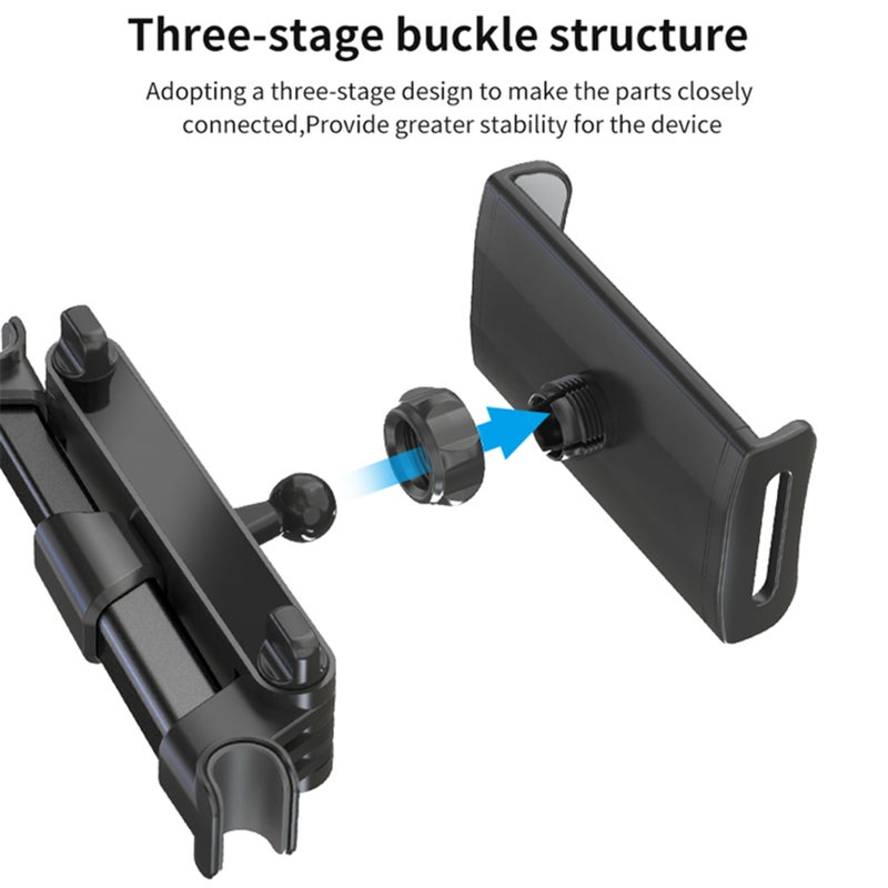 Car Tablet Holder: Black 360° Rotatable Adjustable Stretch 5-22cm Range - Universal 5-11 Inch Device Compatibility Stable Non-slip Mount for Back Seat Car Travel Passengers - Image 4