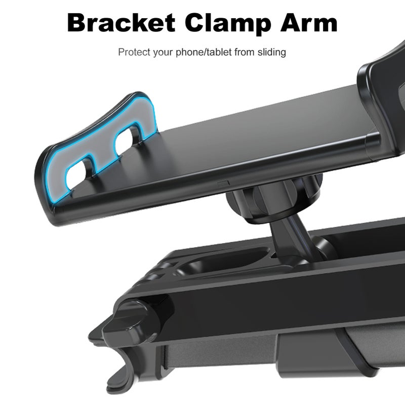 Car Tablet Holder: Black 360° Rotatable Adjustable Stretch 5-22cm Range - Universal 5-11 Inch Device Compatibility Stable Non-slip Mount for Back Seat Car Travel Passengers - Image 2