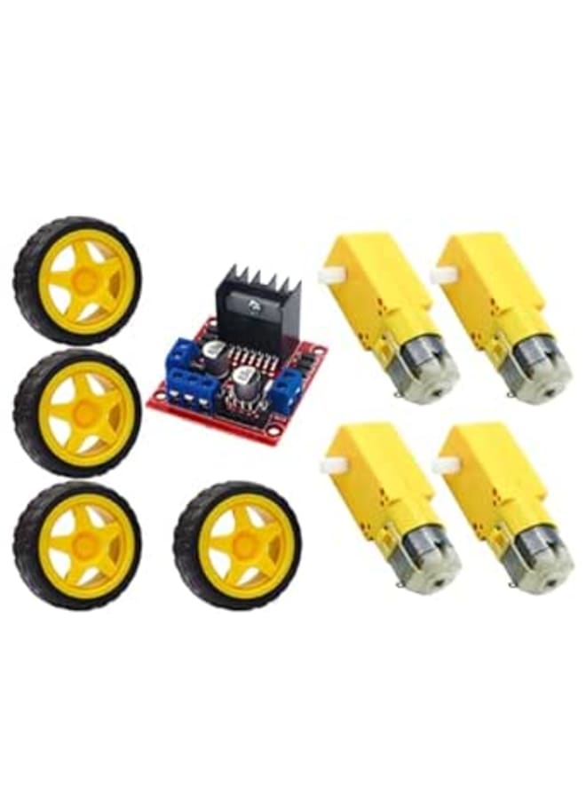 Electronic Spices Combo of L298N Motor Drive Controller Kit - Includes 4 Pcs BO Motor, 4 Pcs BO Wheel and L298n Motor Driver Module (9 Item)