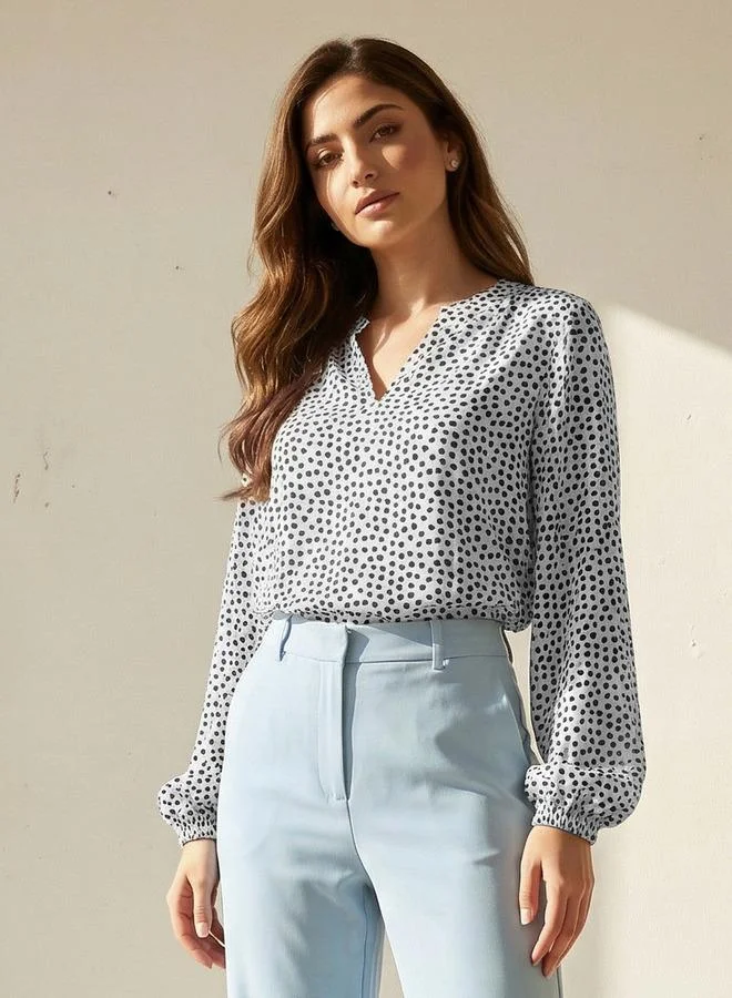 Splash FAV Mandarin Neck Top with Polka Dot Print