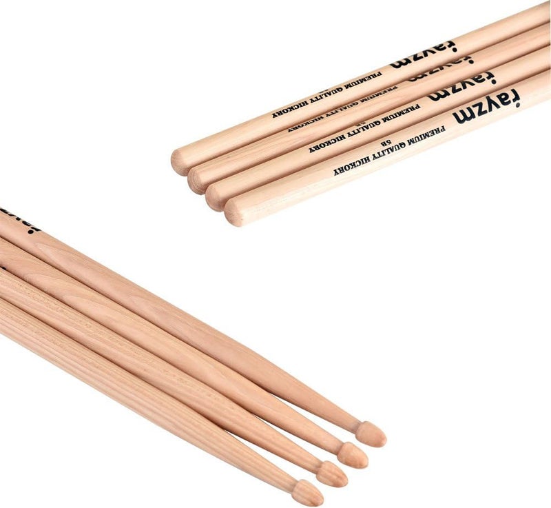 rayzm Drum Sticks 5B, Solid American Hickory Drumsticks/Beater Sticks, Wood Tips - Image 2