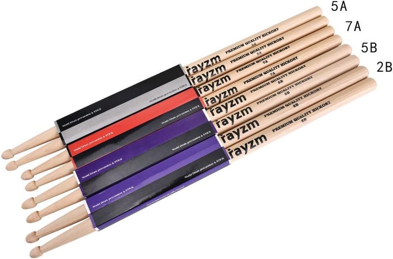rayzm Drum Sticks 5B, Solid American Hickory Drumsticks/Beater Sticks, Wood Tips - Image 5