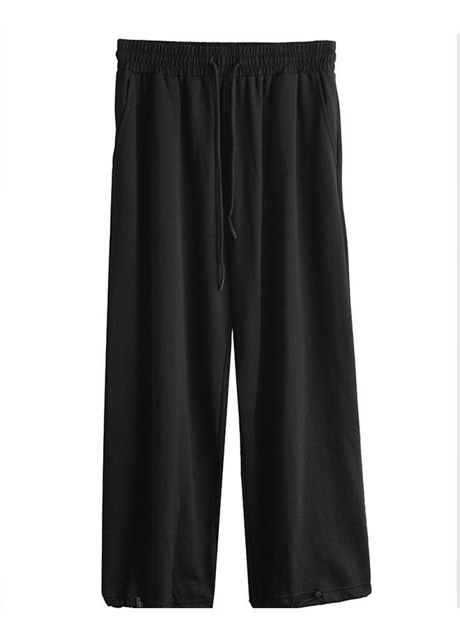 Men's straight casual pants with drawstring feet-black  - Image 1