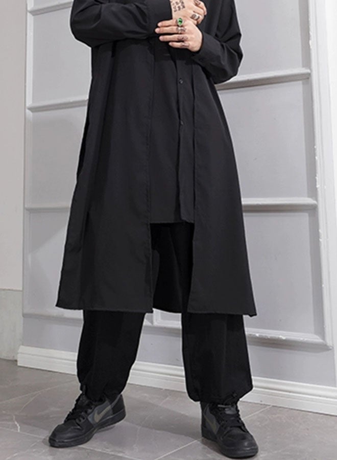 Men's straight casual pants with drawstring feet-black  - Image 3
