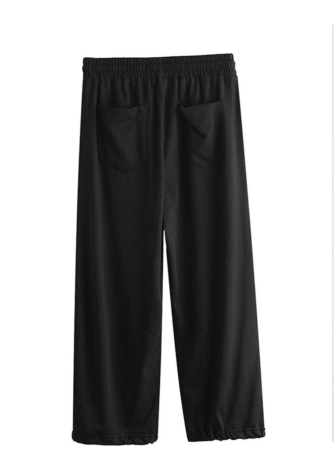 Men's straight casual pants with drawstring feet-black  - Image 2