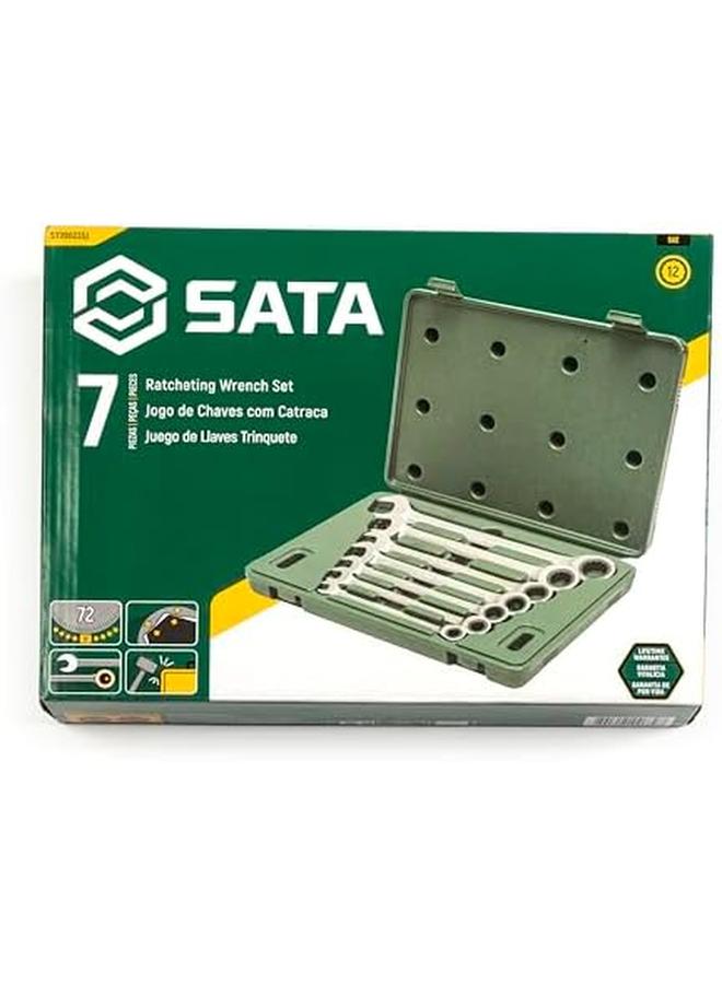 Sata 7 Piece Sae Full Polished Chrome Ratcheting Wrench Set With Blow Molded Tray 12 Point 5 16 3 8 7 16 1 2 9 16 5 8 3 4 Inch St09023Sj - Image 3