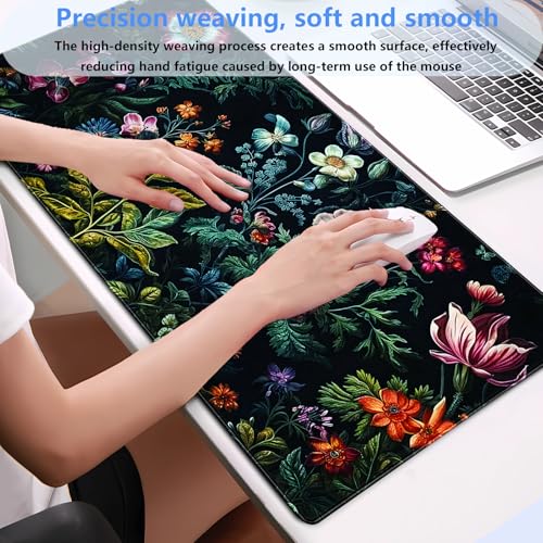Shalysong Dark Floral Mouse Pad XL Gaming Mouse Pads Floral Desk Mat for Desk Extra Large Computer Pad 31.5 x 15.7 in Pretty Colorful Flower Design Keyboard Mouse mat for Desk Decor - Image 4