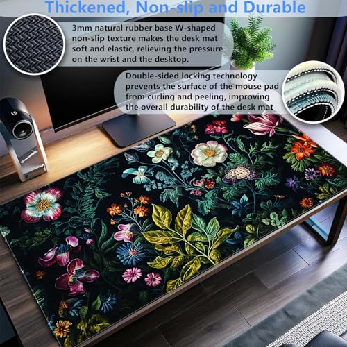 Shalysong Dark Floral Mouse Pad XL Gaming Mouse Pads Floral Desk Mat for Desk Extra Large Computer Pad 31.5 x 15.7 in Pretty Colorful Flower Design Keyboard Mouse mat for Desk Decor - Image 3
